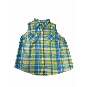CJ Banks Plaid Sleeveless Button Front Top 1X Women's Multicolor Cottagecore